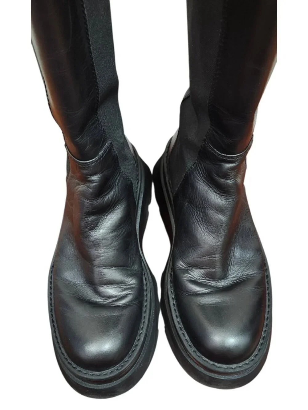 ZARA Black Leather Knee High Boots Chunky Platform Lug Sole Pull On Women Sze 41